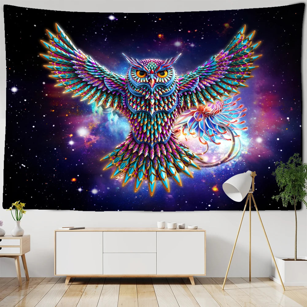 Colorful 100% Polyester Owl Tapestry/Multicolor