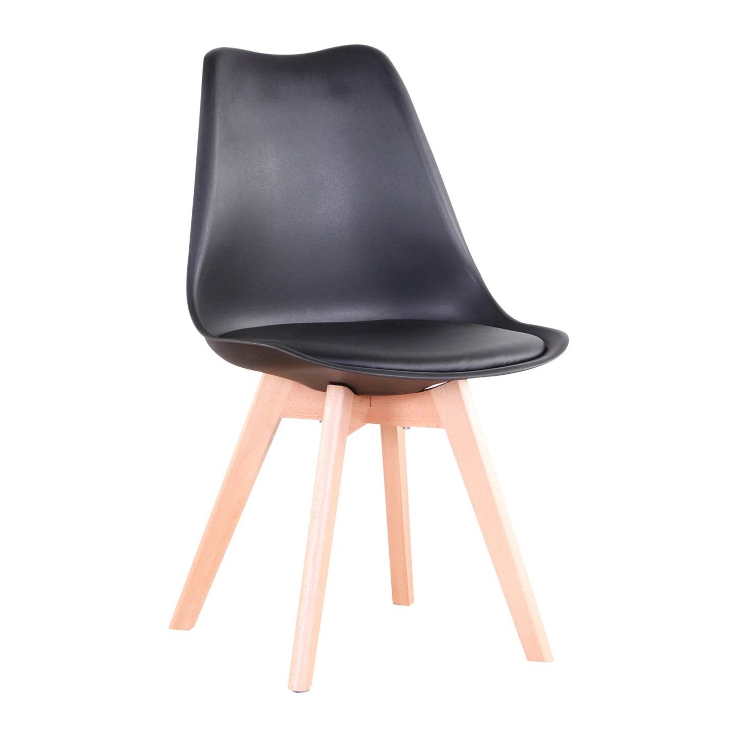 2/4/6 pcs Mid-Century Dining Black Plastic Shell Backrest Lounge Upholstered Faux Leather Cushion Paver Chairs/ Solid Beech Wood Legs