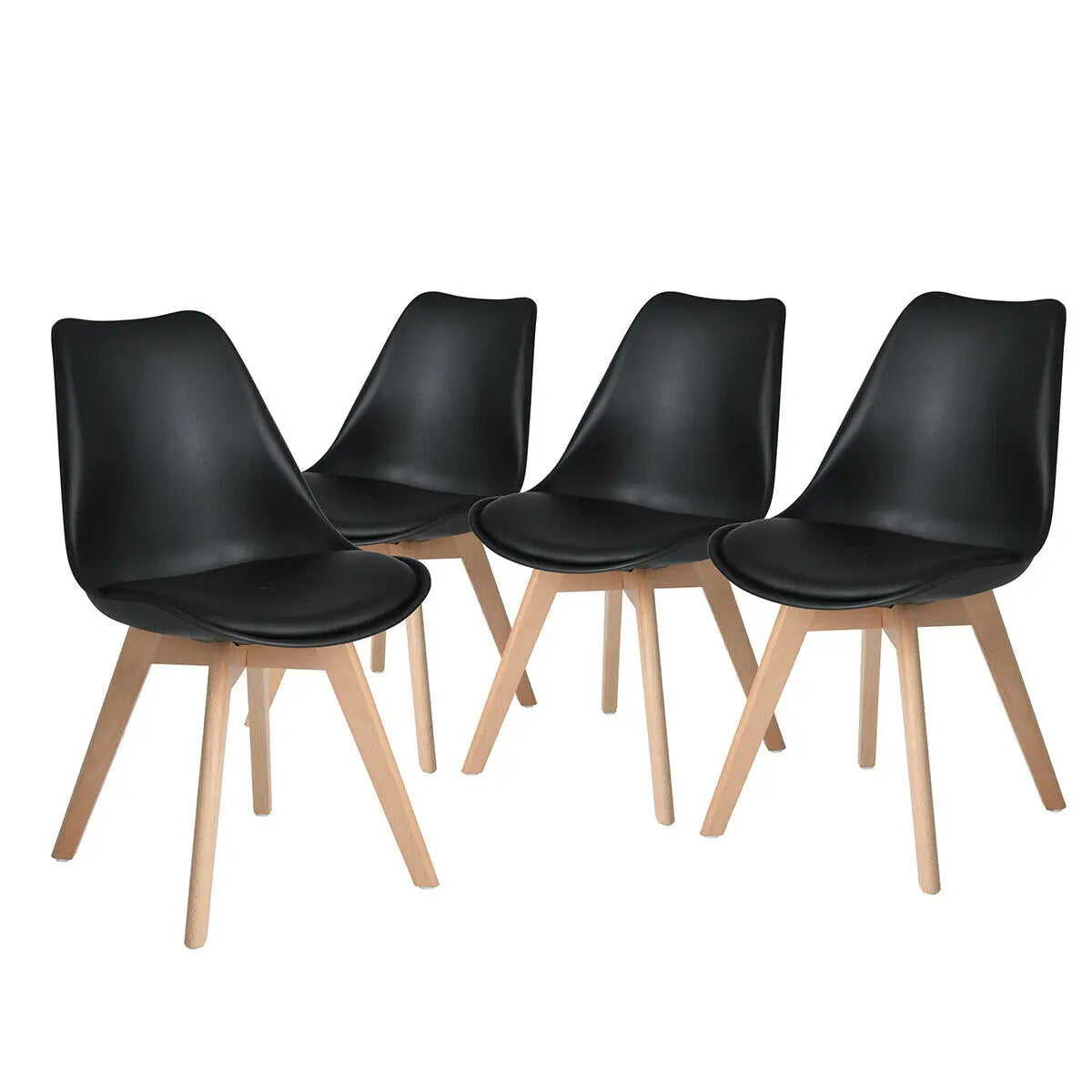 2/4/6 pcs Mid-Century Dining Black Plastic Shell Backrest Lounge Upholstered Faux Leather Cushion Paver Chairs/ Solid Beech Wood Legs