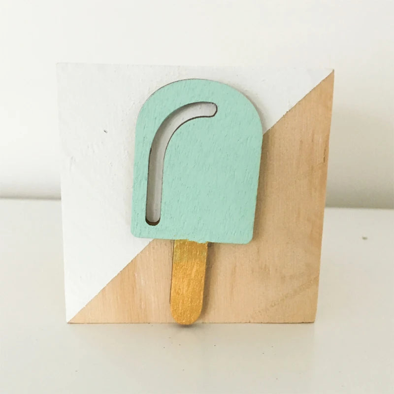 Unisex Room Decoration Customized Square Nature Wood Blocks With A Hearts-Swan-Crown-Popsicles-Ice Cream Cones-Gold Eyelashes Blocks/Colors-White/Pink/Purple/Gray/Gold