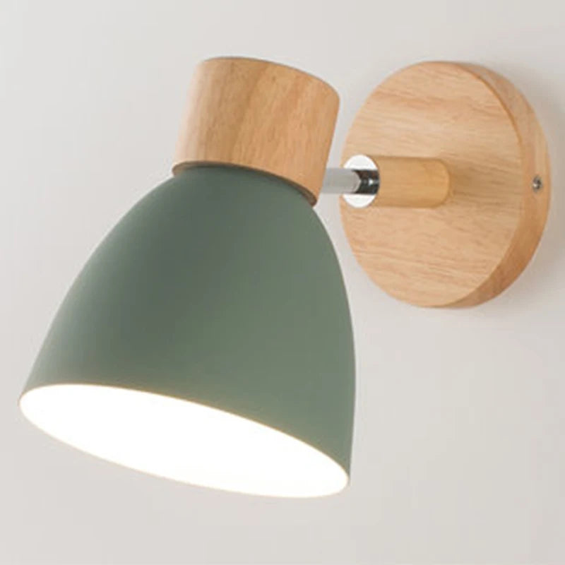 Nordic Iron Plain Dyed Up-Down Shade Direction Wall Mounted Wood Base Wall Lamps/Colors-White/Green/Yellow/Black/Gray/Pink/Bulb Cap Type E27
