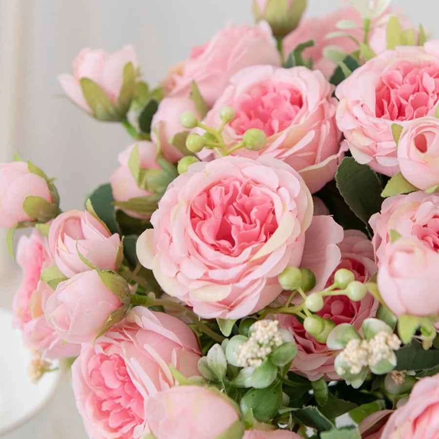 Indoor Artificial Silk-Plastic Flowering Peony Bouquets Plants/Colors-Rose Pink/Yellow/Light Pink/Blue/Dark Pink/White/Rose