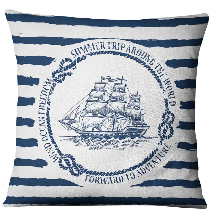 Blue Shell Starfish Linen / Cotton Throw Pillow Cover /Colors-Blue/Red/Animal