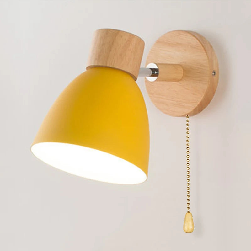 Nordic Iron Plain Dyed Up-Down Shade Direction Wall Mounted Wood Base Wall Lamps/Colors-White/Green/Yellow/Black/Gray/Pink/Bulb Cap Type E27