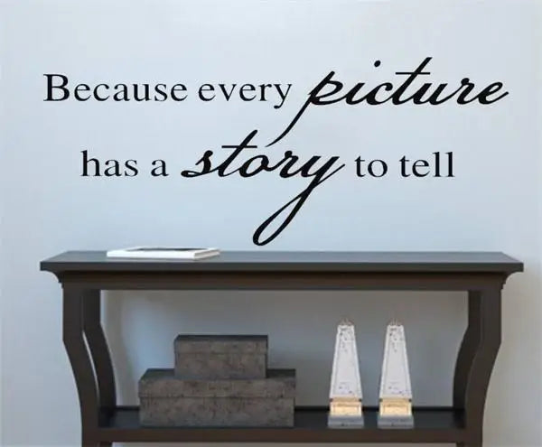 NULL Home Decor Accents Waterproof Sunscreen Non-Toxic Saying Because Every Picture Has A Story To Tell Quotes Removable Vinyl Romantic Wall Art Decals-Stickers / Size: 30 x 24cm/ Colors- White/Black/Multicolor