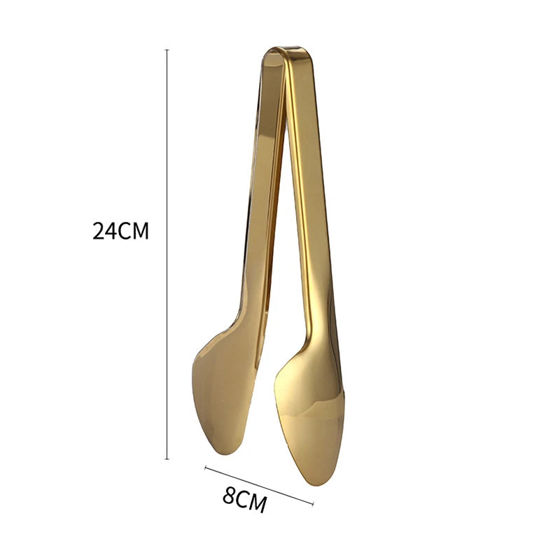 Kitchen Durable Stainless Steel BBQ Cooking Tongs/Colors-Gold/Black/Silver