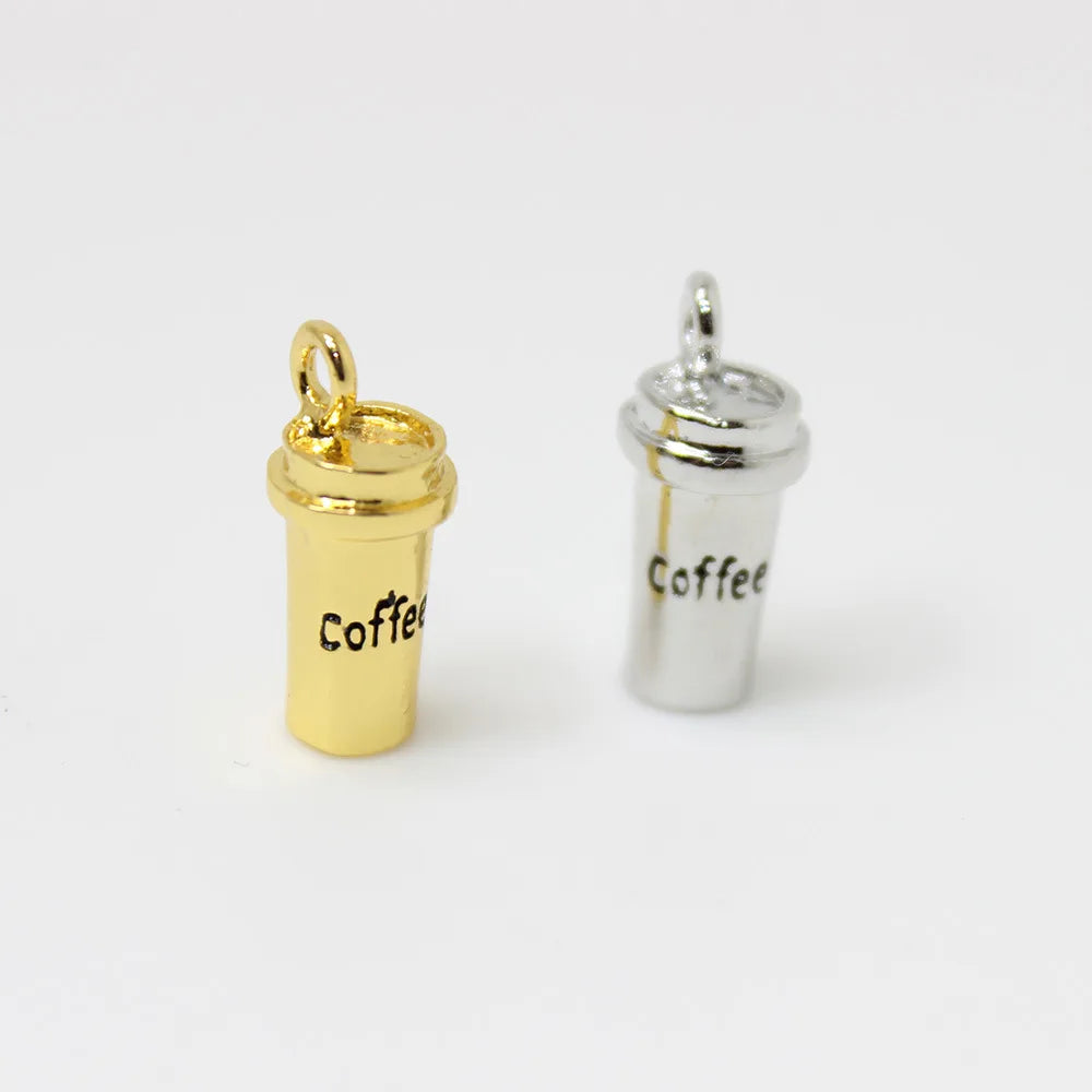 10 PCS-Pack Adults-Teens Metal Tibetan Silver-Gold 3D Coffee Cup DIY Craft Making Kit Charms Earrings