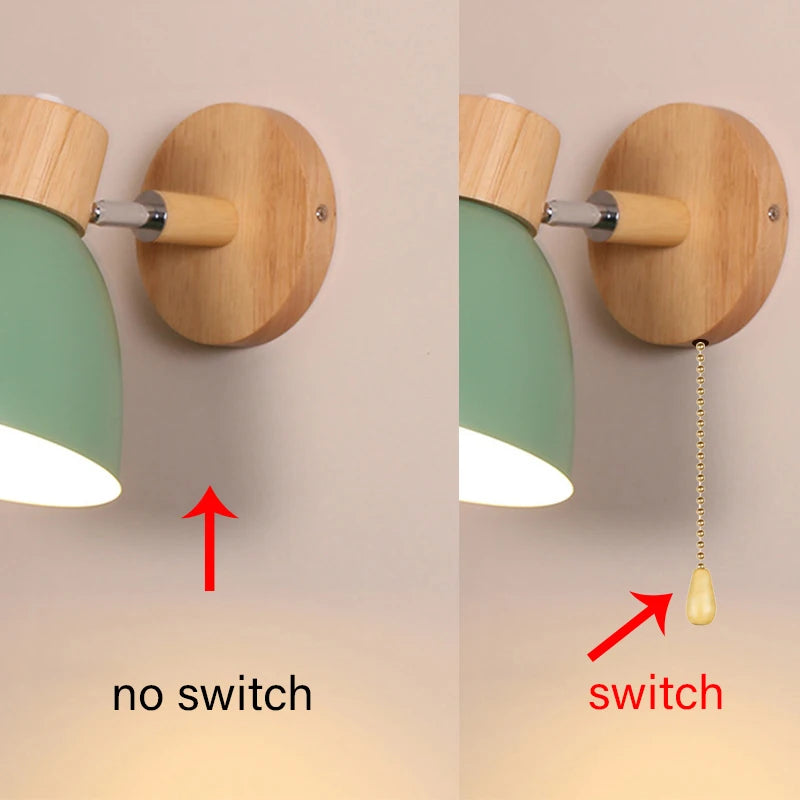 Nordic Iron Plain Dyed Up-Down Shade Direction Wall Mounted Wood Base Wall Lamps/Colors-White/Green/Yellow/Black/Gray/Pink/Bulb Cap Type E27