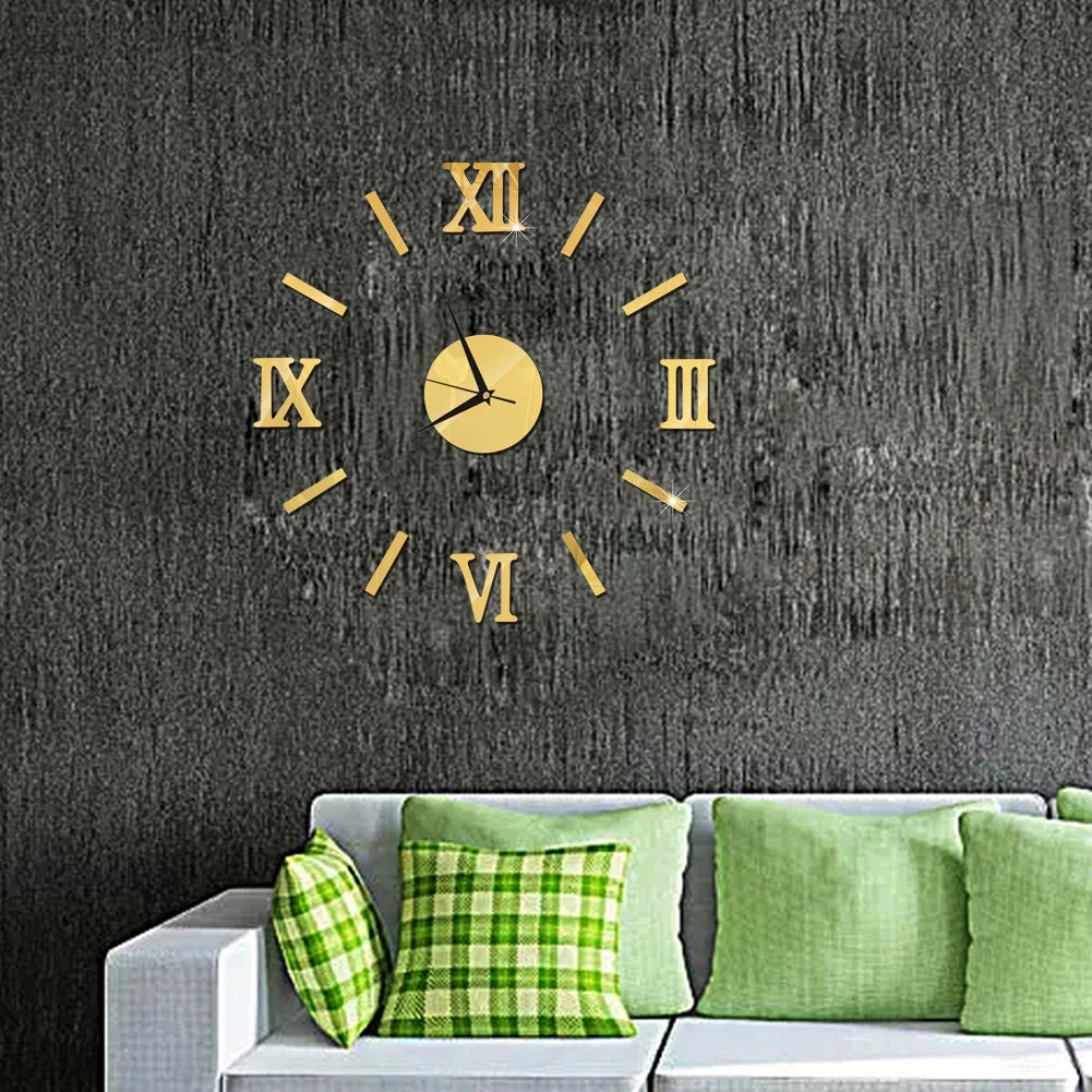 Self-Adhesive Waterproof Vapor-Proof Non-Toxic Safe Acrylic 3D Mirror Wall Clock Decals/Colors-Black/Silver/Gold