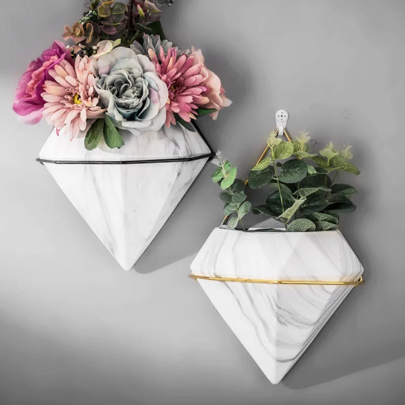 Marble Pattern Wall Hanging Flower Pot Creative Artificial Plant Dried Flower Pot Ceramic Flower Pot