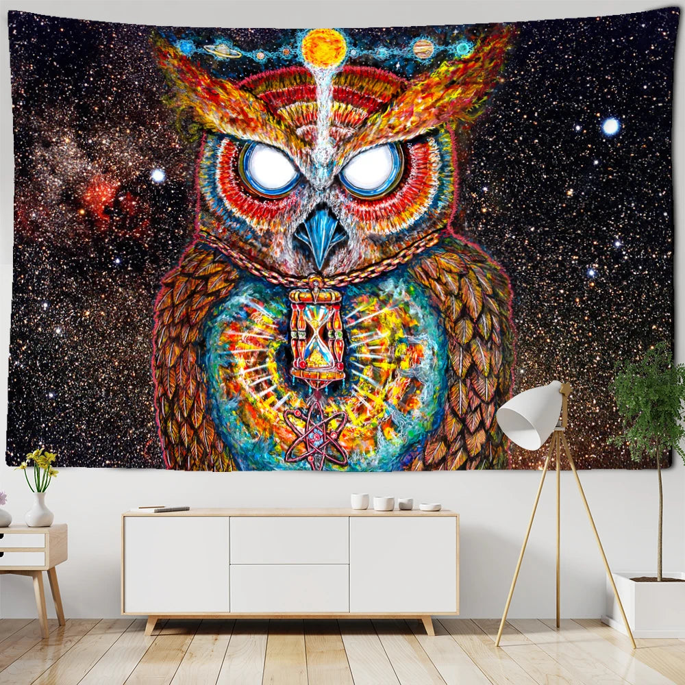 Colorful 100% Polyester Owl Tapestry/Multicolor