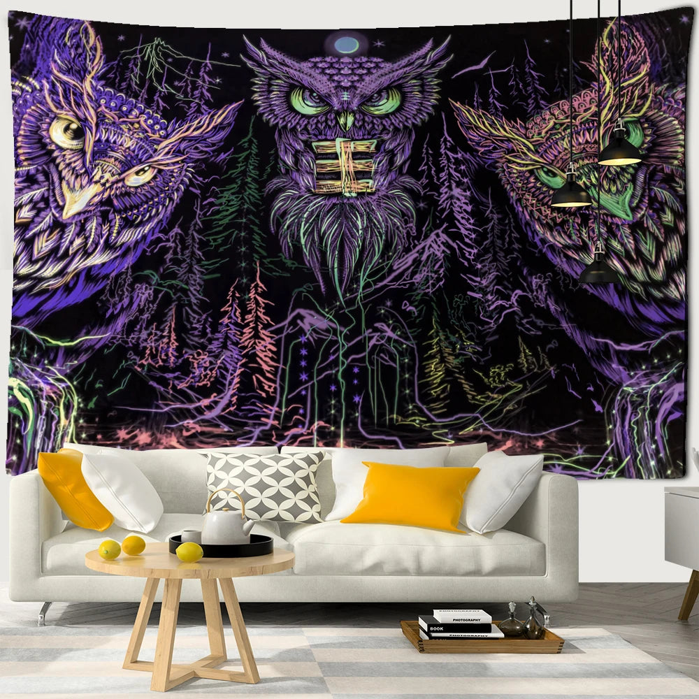 Colorful 100% Polyester Owl Tapestry/Multicolor