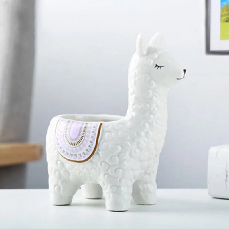 Ceramic Alpaca Animal Succulent Plant Pot Flowerpot Desktop Ornaments Plant Container Vase Home Garden Decor