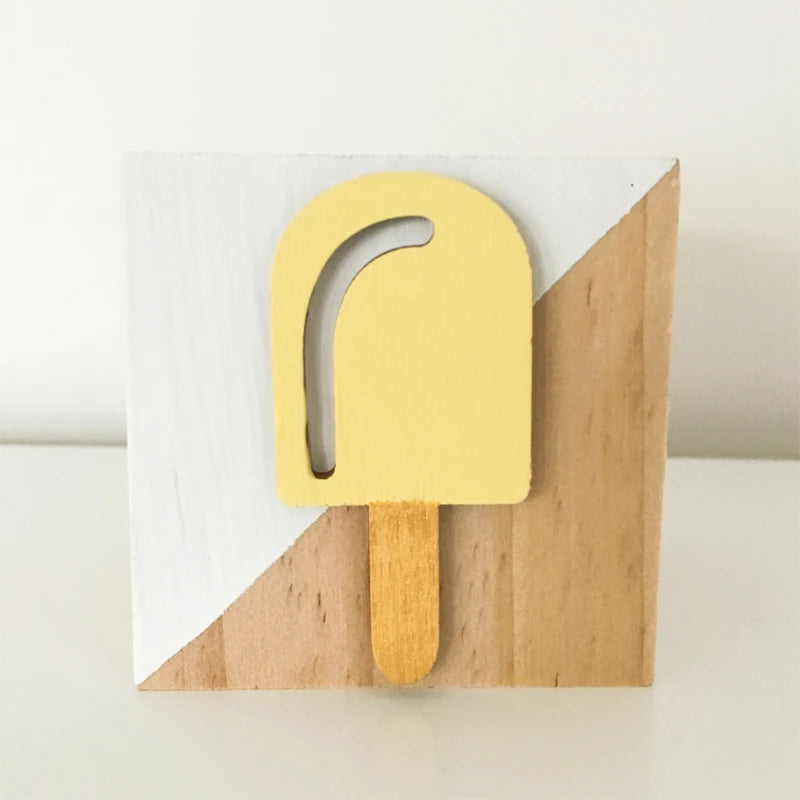 Unisex Room Decoration Customized Square Nature Wood Blocks With A Hearts-Swan-Crown-Popsicles-Ice Cream Cones-Gold Eyelashes Blocks/Colors-White/Pink/Purple/Gray/Gold
