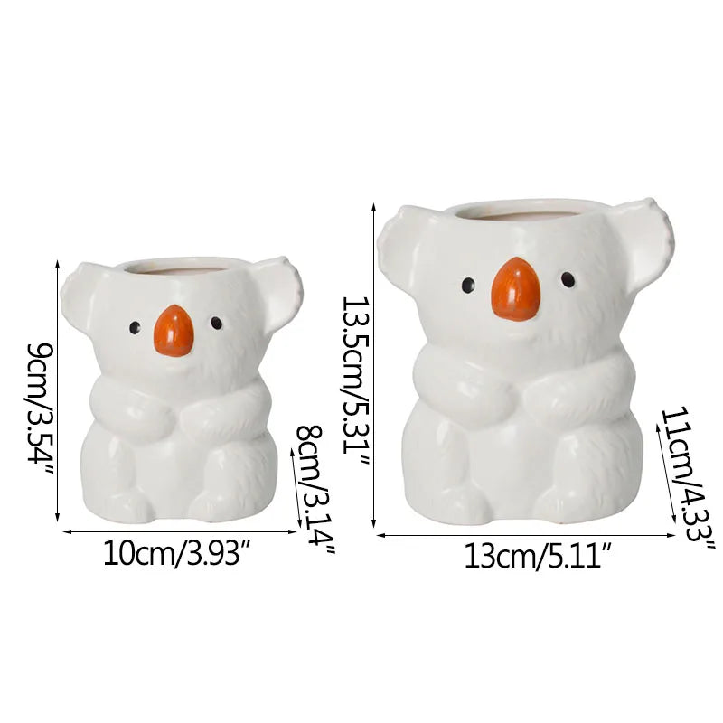 Home Garden Small Clay Pottery Ceramic Cute White Koala Orange Nose Desktop Succulent Flower Pots/Colors-Brown/Black/White/Orange/Animals