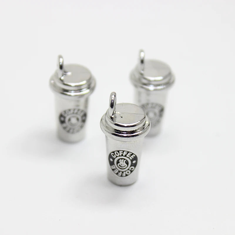 10 PCS-Pack Adults-Teens Metal Tibetan Silver-Gold 3D Coffee Cup DIY Craft Making Kit Charms Earrings