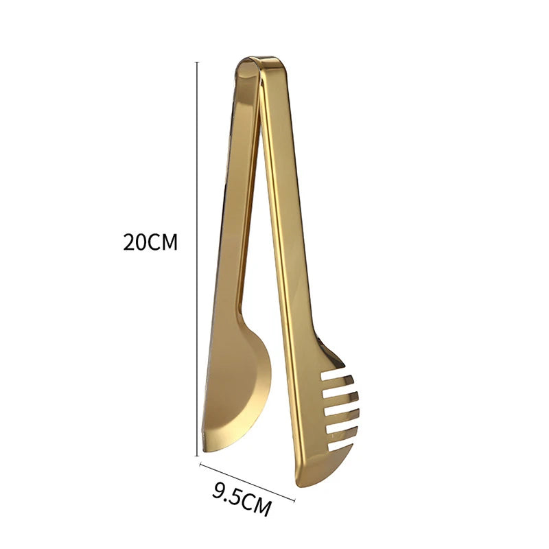 Kitchen Durable Stainless Steel BBQ Cooking Tongs/Colors-Gold/Black/Silver