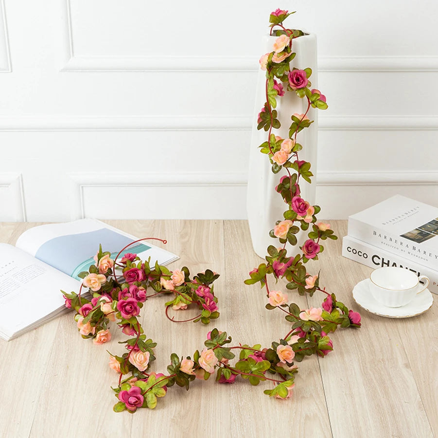 Plastic Artificial Climbing Flowering Silk Rose Vines/Colors-Light Blue/Red Rose/Deep Blue/Black/Light Purple/Champagne/Deep Pink/Orange/Plum/Beige/Light Blue/Burgundy