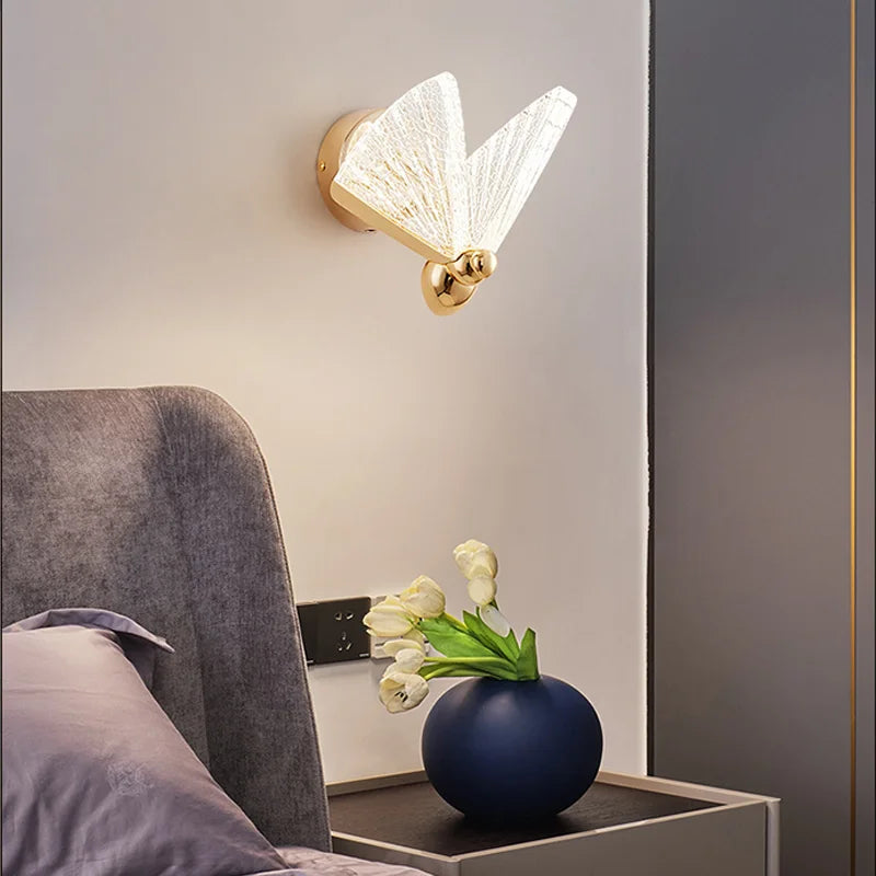Gold Butterfly Shape Clear Glass Shade Up-Down Position Warm-Cool Dimmable LED Wall Mounted Iron Light Fixtures/Bulb Not Included/E27 Bulb Cap Type