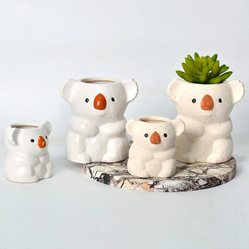 Home Garden Small Clay Pottery Ceramic Cute White Koala Orange Nose Desktop Succulent Flower Pots/Colors-Brown/Black/White/Orange/Animals
