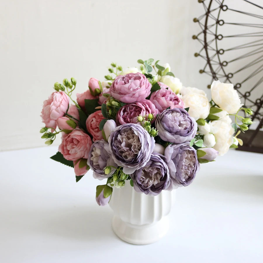 Artificial Floral Rosales Silk-Plastic-Wire Peony Rose Bouquets