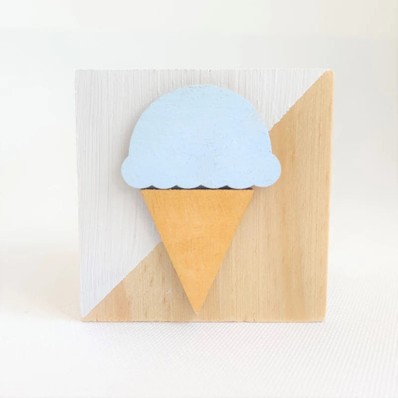 Unisex Room Decoration Customized Square Nature Wood Blocks With A Hearts-Swan-Crown-Popsicles-Ice Cream Cones-Gold Eyelashes Blocks/Colors-White/Pink/Purple/Gray/Gold