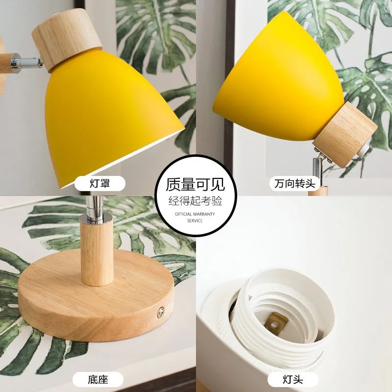Nordic Iron Plain Dyed Up-Down Shade Direction Wall Mounted Wood Base Wall Lamps/Colors-White/Green/Yellow/Black/Gray/Pink/Bulb Cap Type E27