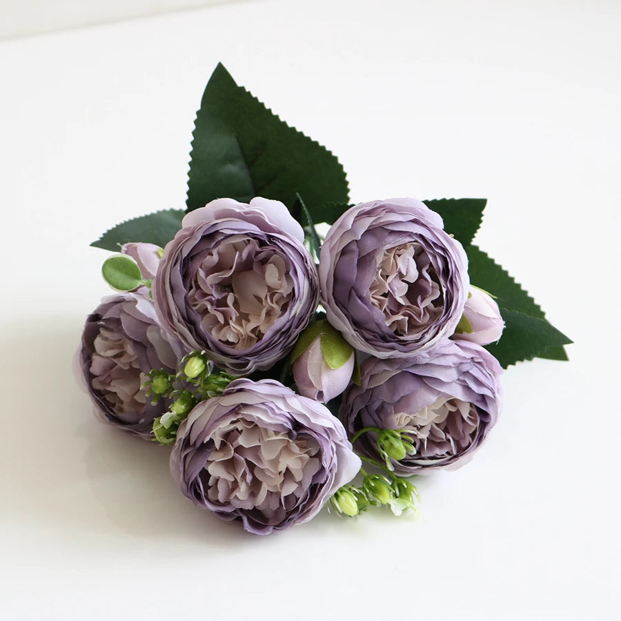 Artificial Floral Rosales Silk-Plastic-Wire Peony Rose Bouquets