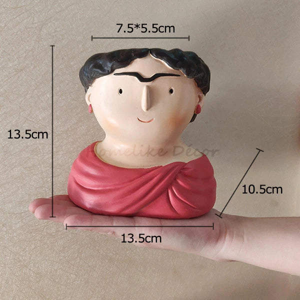 Cartoon Portrait Flower Pot Resin Planter Succulent Plants Flowerpots Pencil Holder Desktop Vase Figurines Home Table Decoration