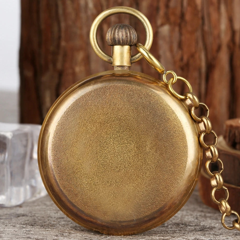 YISUYA Adults Antique Copper Color Round Shaped Acrylic Glass Face Hand Winding Stainless Steel Metal Case Skeleton Dial Roman Numeral London 1856-5 Hands Mechanical Chain-Pocket Watches