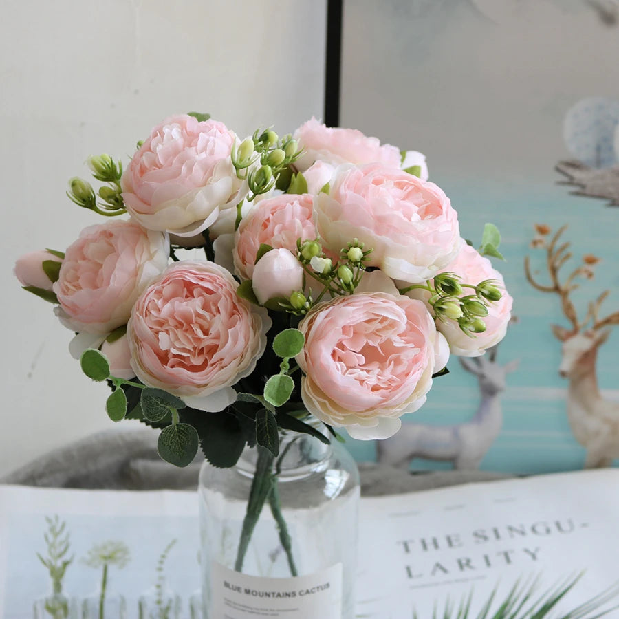 Artificial Floral Rosales Silk-Plastic-Wire Peony Rose Bouquets