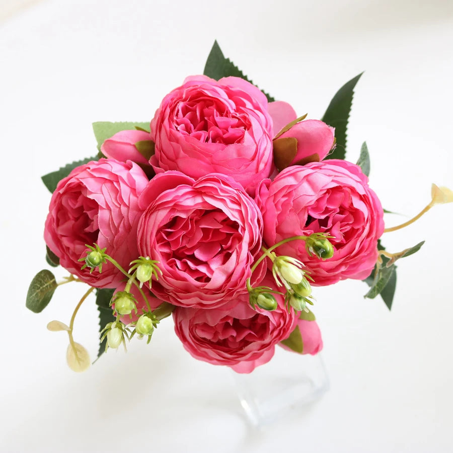 Artificial Floral Rosales Silk-Plastic-Wire Peony Rose Bouquets