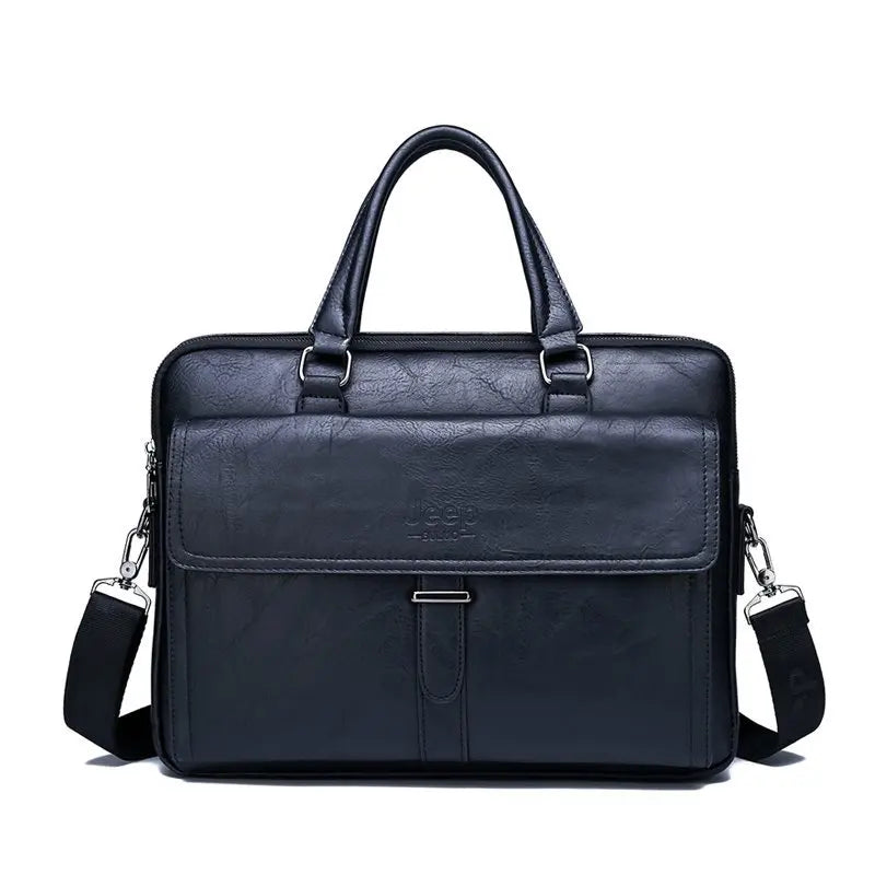 JEEP BULUO Men Faux Leather Shoulder Straps-Handle Briefcase Polyester Bags/For 14 Inch Laptop/Pockets/Laptop Compartment/Colors-Brown/Black
