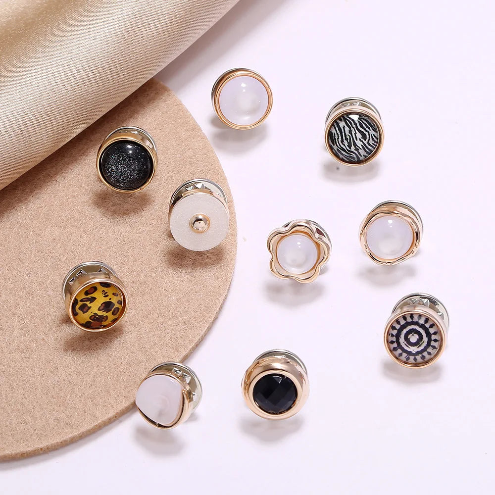 10pcs Button Brooch Set Imitation Pearl Rhinestones Pin Coat Clothes Accessories Gift Prevent Exposure Brooches for Women