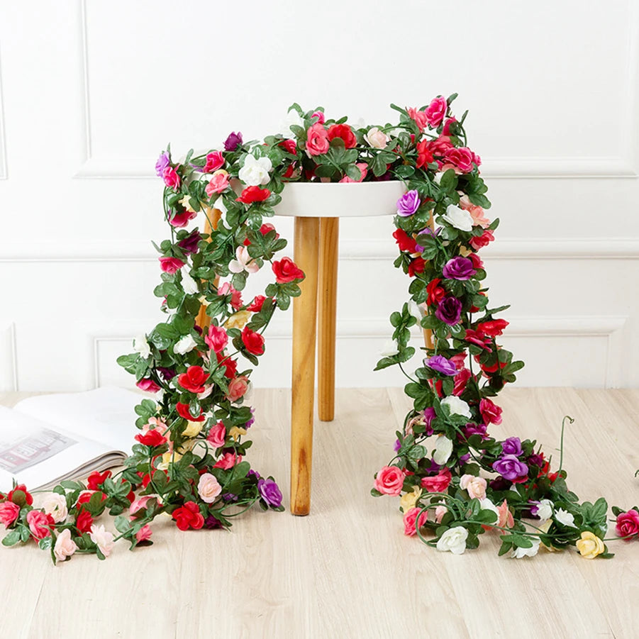 Plastic Artificial Climbing Flowering Silk Rose Vines/Colors-Light Blue/Red Rose/Deep Blue/Black/Light Purple/Champagne/Deep Pink/Orange/Plum/Beige/Light Blue/Burgundy