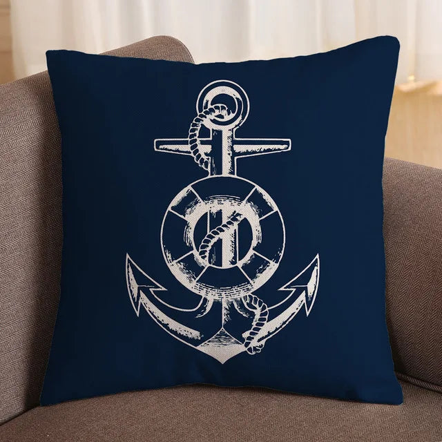 Blue Shell Starfish Linen / Cotton Throw Pillow Cover /Colors-Blue/Red/Animal