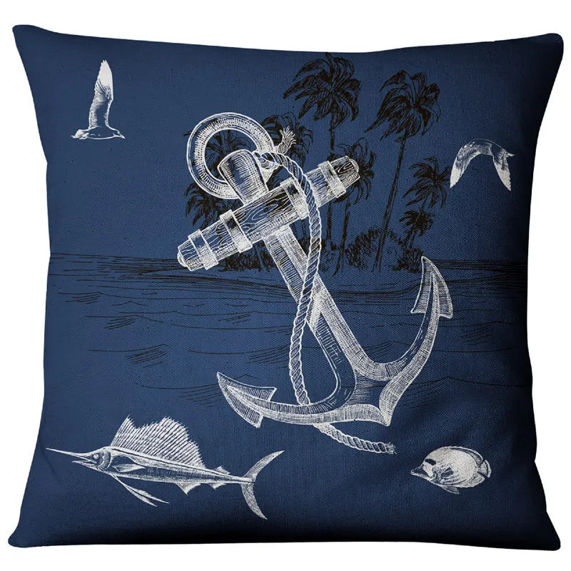 Blue Shell Starfish Linen / Cotton Throw Pillow Cover /Colors-Blue/Red/Animal