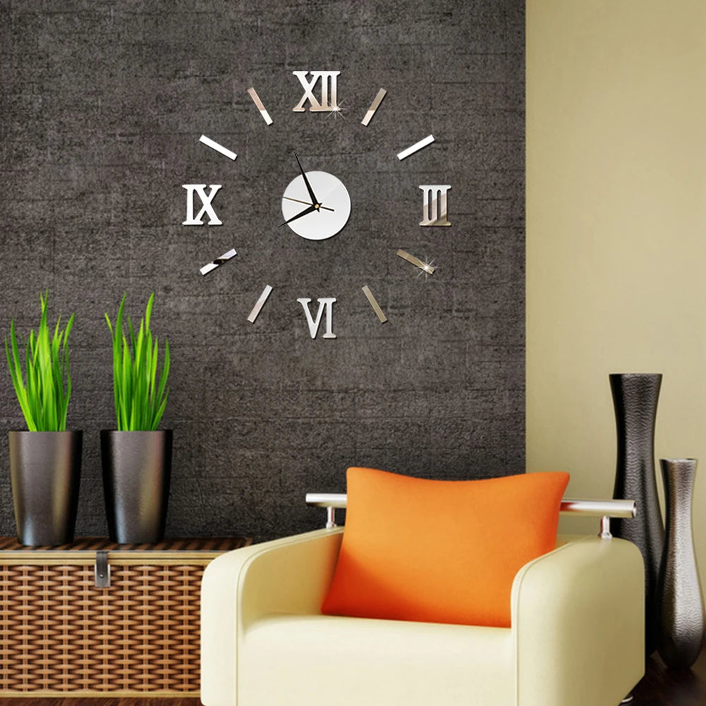 Self-Adhesive Waterproof Vapor-Proof Non-Toxic Safe Acrylic 3D Mirror Wall Clock Decals/Colors-Black/Silver/Gold