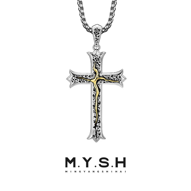 MYSH Sterling Silver Tree of Life Cross Necklace Men's Pendant Easiest for Match Fancy Handsome Pendant Original Design