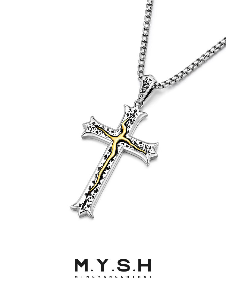 MYSH Sterling Silver Tree of Life Cross Necklace Men's Pendant Easiest for Match Fancy Handsome Pendant Original Design