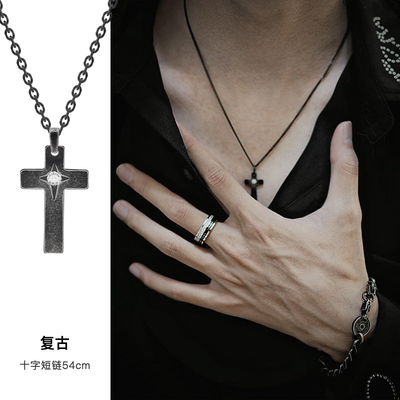Rawness Cross Necklace Lone Star Clavicle Chain Hip Hop Men Jeweled Pendant 520 Gift for Boyfriend