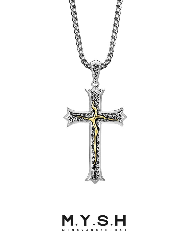 MYSH Sterling Silver Tree of Life Cross Necklace Men's Pendant Easiest for Match Fancy Handsome Pendant Original Design