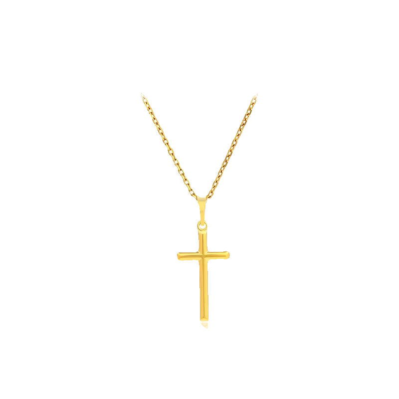 Women Yellow Gold-Plated Cross-Crown-Roman Numeral Metal Imitation Pendant Chain Necklaces