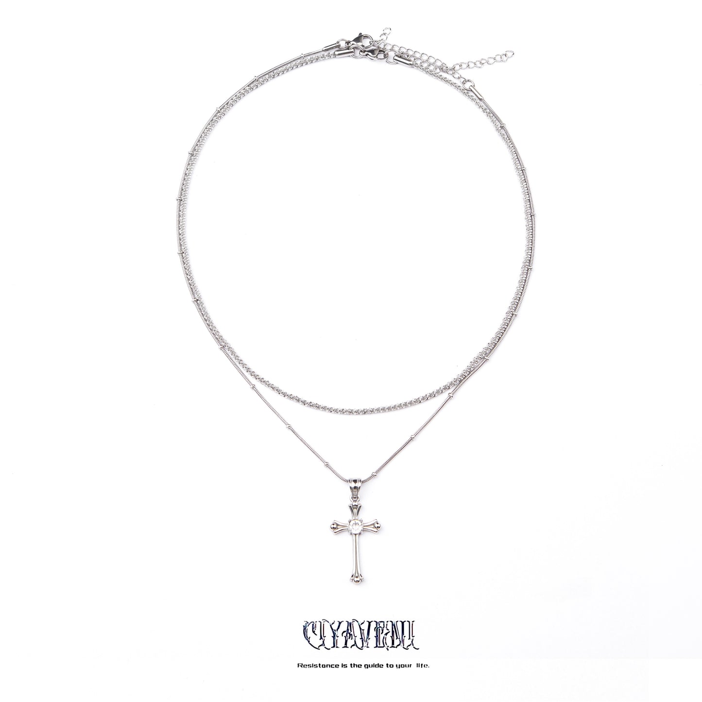 CIYAVENI Adult Unisex Fine Imitation Titanium Steel Metal Gold-Silver-Plated Geometric Baroque Style Cross Pendant Clavicle Chain Necklaces