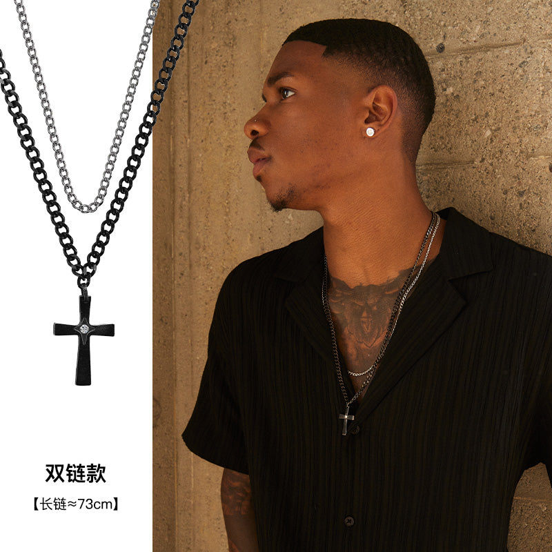 Rawness Cross Necklace Lone Star Clavicle Chain Hip Hop Men Jeweled Pendant 520 Gift for Boyfriend