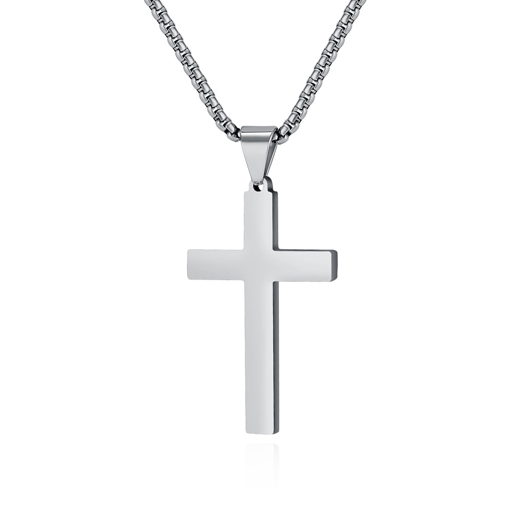 TAI LOVE YOU Adult Unisex Fine Imitation Titanium Steel Metal Black-Silver-Gold Colored Polished Glossy Cross Pendant Chain Necklaces