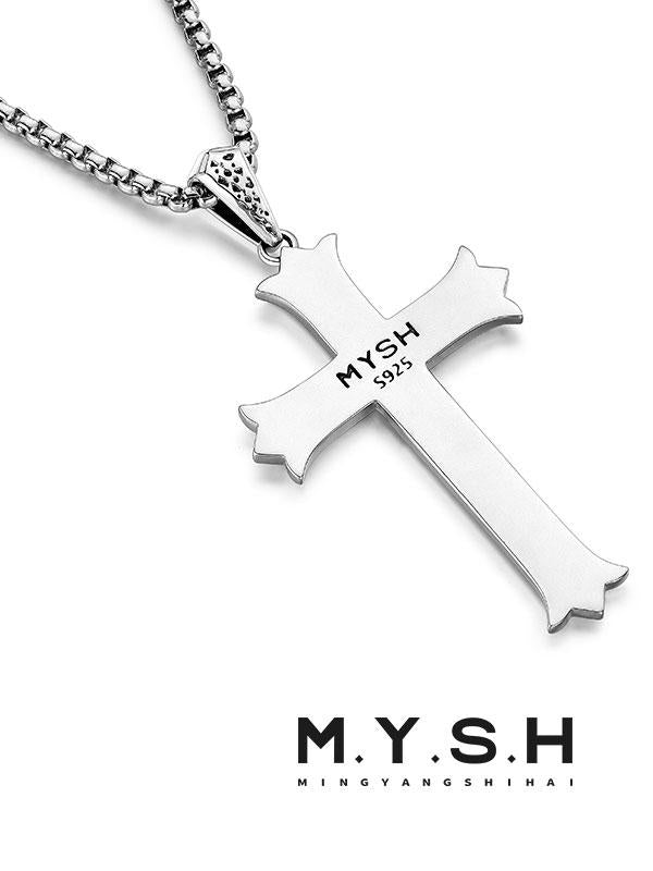 MYSH Sterling Silver Tree of Life Cross Necklace Men's Pendant Easiest for Match Fancy Handsome Pendant Original Design