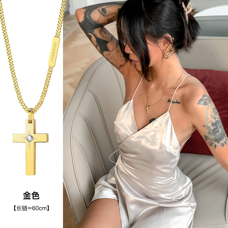 Rawness Cross Necklace Lone Star Clavicle Chain Hip Hop Men Jeweled Pendant 520 Gift for Boyfriend