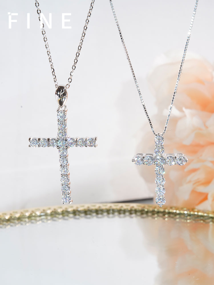 18K Gold Necklace Light Luxury Minority Moissanite Diamond Clavicle Chain Silver Cross Choker Rose Gold Platinum Pendant