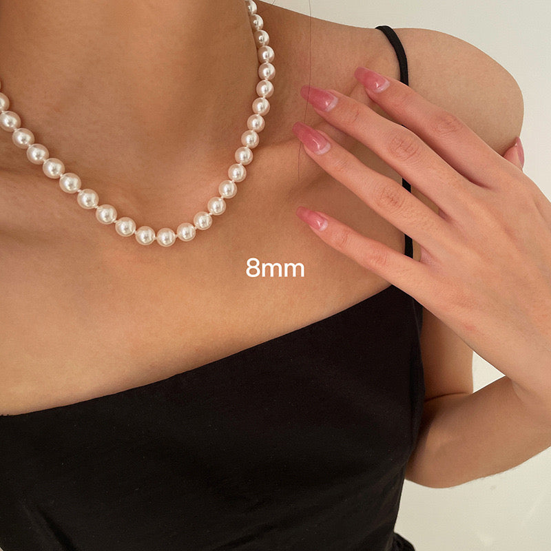 Women Fine Imitation Silver Metal Mother-Of-Pearl White Beaded Clavicular Chain Necklace-Two Big White Pearl Beaded Earrings Jewelry Sets